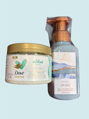 DOVE BODY POLISH AND EXFOLIATING AND BBW JADE OASIS HAND SOAP